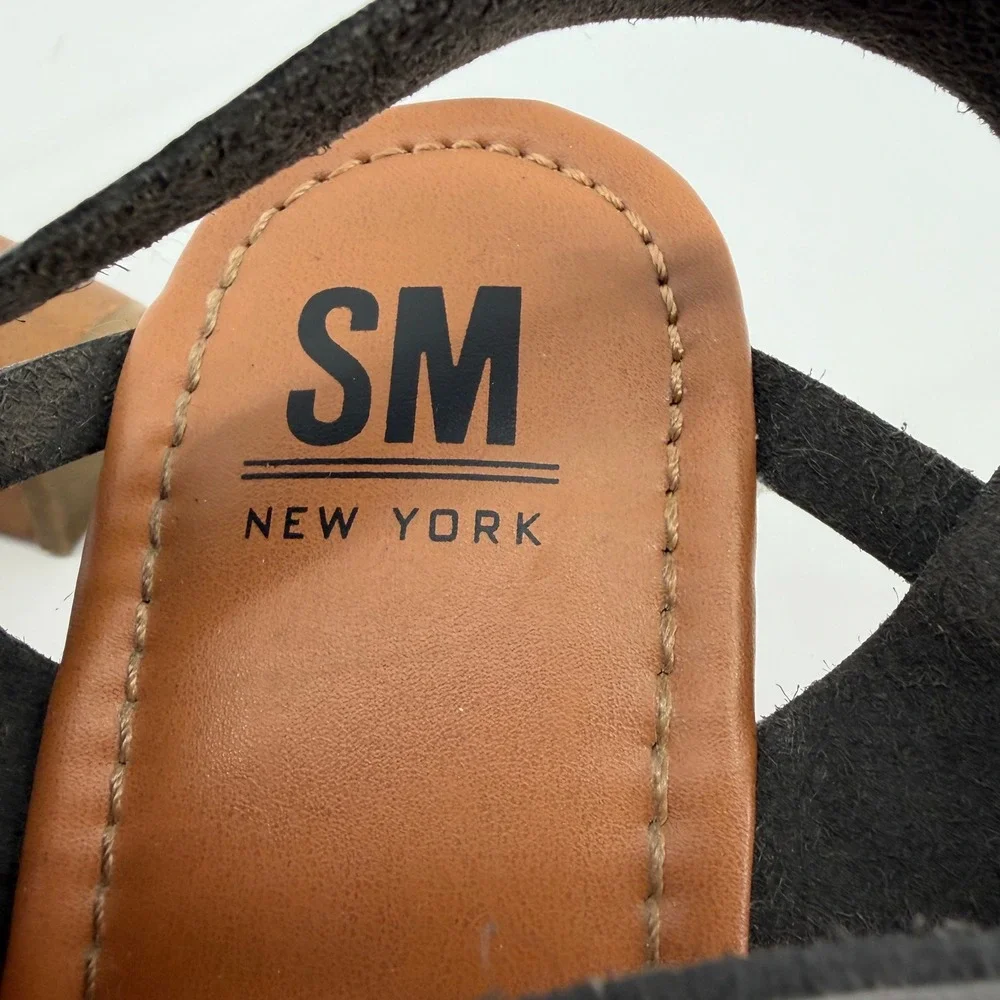 SM New York Womens 9.5 Black Winter Platform Block Heel Strappy Sandals